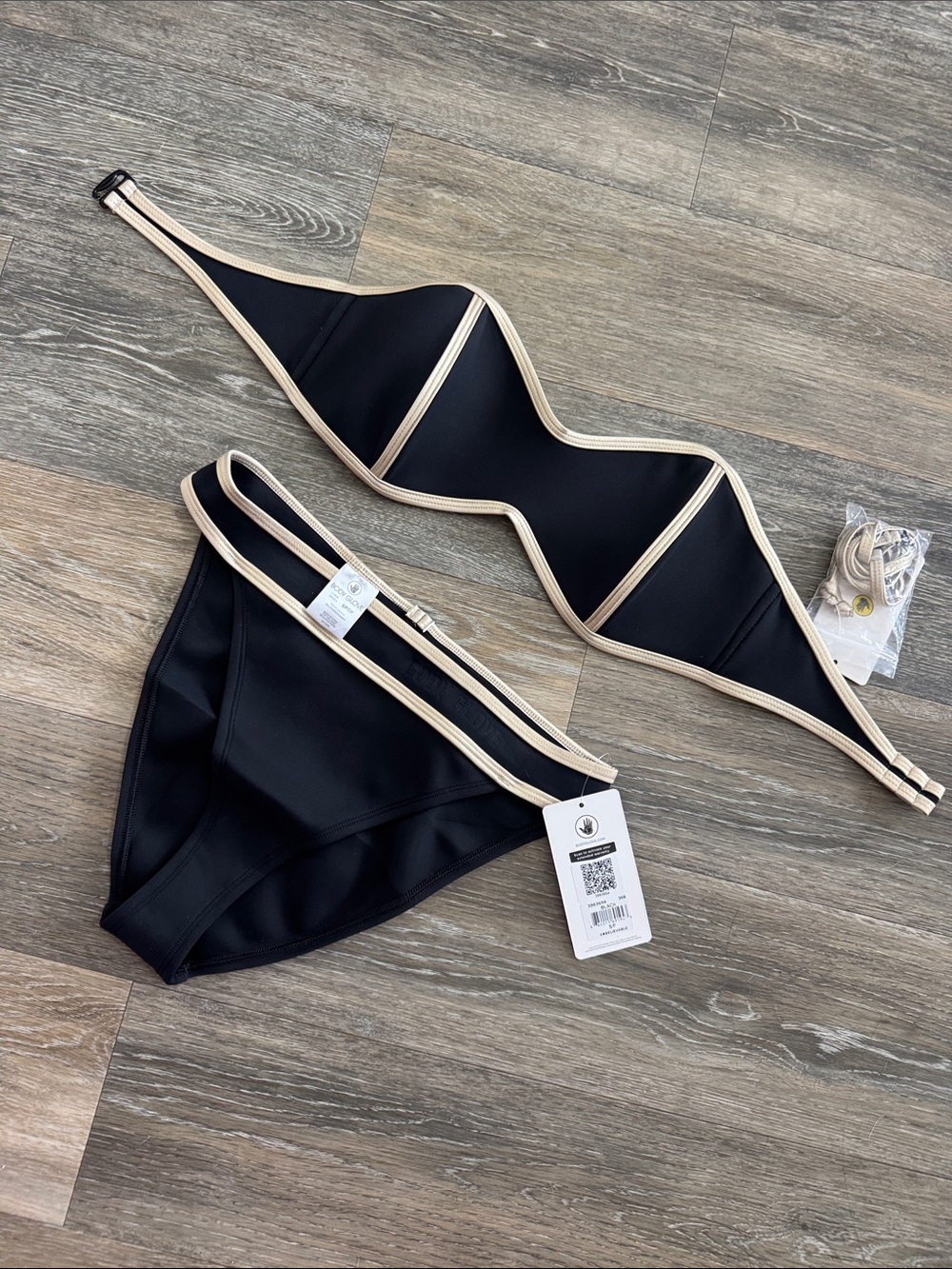 NWT Body Glove Black Bikini with gold Trim